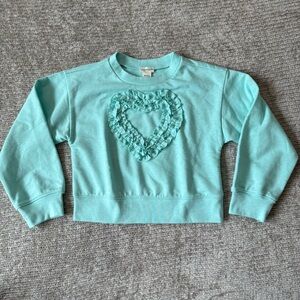 Crewcuts Girls XS (4-5) Aqua Blue Ruffle Heart Sweatshirt Pullover